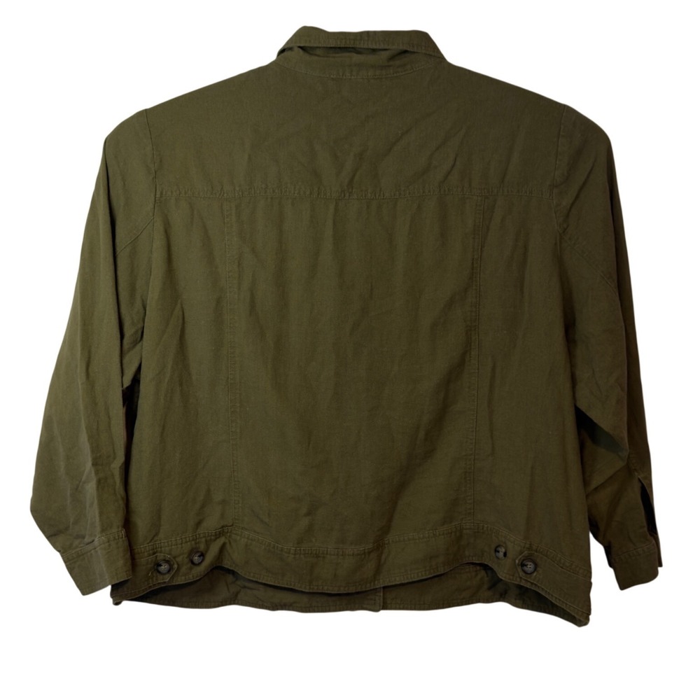 Tahari Linen Blend Green Utility Shirt Jacket Shacket Size 3X Casual Layering - Picture 2 of 8